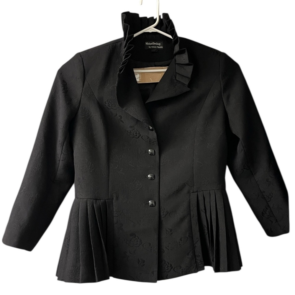 Michael DeGray by George Simonton Black Women's Pleated Floral Blazer Size 16 W